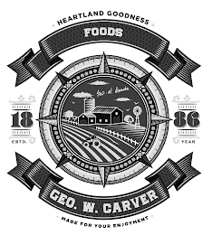 HEARTLAND GOODNESS FOODS GEO. W. CARVER 18 86 ESTD. YEAR GEO. W. CARVER MADE FOR YOUR ENJOYMENT