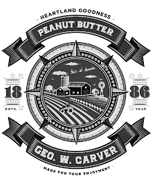 HEARTLAND GOODNESS PEANUT BUTTER GEO. W. CARVER 18 86 ESTD. YEAR GEO. W. CARVER MADE FOR YOUR ENJOYMENT