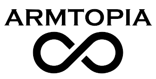 IN ALL CAPITAL AND STYLIZED LETTERS, THE WORD ARMTOPIA OVER THE TOP OF A STYLIZE INFINITY SYMBOL.