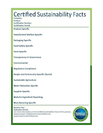 GREENCIRCLE CERTIFIED A SUSTAINABLE SOLUTION CERTIFIED SUSTAINABILITY FACTS COMPANY PRODUCT CERTIFICATION NUMBER CERTIFICATION PERIOD PRODUCT SPECIFIC FEED/ANIMAL WELFARE SPECIFIC PACKAGING SPECIFIC FOOD SAFETY SPECIFIC FARM SPECIFIC TRANSPARENCY IN GOVERNANCE ENVIRONMENTAL REGULATORY COMPLIANCE PEOPLE AND COMMUNITY SPECIFIC (SOCIAL) SUSTAINABLE AGRICULTURE WATER REDUCTION SPECIFIC SUPPLIER SPECIFIC MATERIAL INGREDIENT REPORTING MANUFACTURING SPECIFIC BASELINE YEAR EVAULATION PERIOD FOR MORE INFORMATION ON THE CERTIFIED SUSTAINABILITY FACTS OF THIS PRODUCT, PLEASE CONTACT: INFO@GREENCIRCLECERTIFIED.COM WWW.GREENCIRCLECERTIFIED.COM