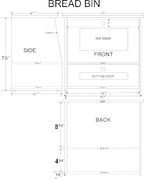 BREAD BIN 9 1/2" 17" 2" 15° ANGLE TOP DOOR SIDE FRONT