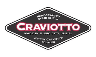 HANDCRAFTED SOLID-SHELL CRAVIOTTO MADE IN MUSIC CITY, U.S.A. JOHNNY CRAVIOTTO FOUNDER