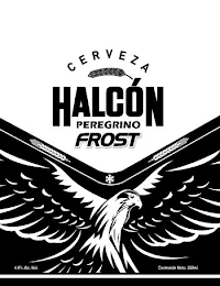 CERVEZA HALCÓN PEREGRINO FROST 4.6% ALC./VOL. CONTENIDO NETO: 350 ML.