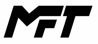 THE MARK CONSISTS OF THE STYLIZED LETTERS "MF" WHERE THE RIGHT VERTICAL STOKE OF THE "M" IS COMBINED WITH THE LETTER "F" SO THEY OVERLA. THE T IS SEPARATE