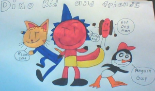 DINO KID AND FRIENDS DINO KID PIZZA CAT HOTDOG MAN PENGUIN GUY