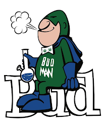 BUD MAN SITTING ON BUD LETTERS