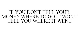 IF YOU DON'T TELL YOUR MONEY WHERE TO GO IT WON'T TELL YOU WHERE IT WENT