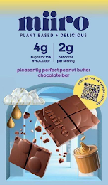 MIIRO PLANT BASED + DELICIOUS 4G SUGAR FOR THE WHOLE BAR 3G NET CARBS PER SERVING PLEASANTLY PERFECT PEANUT BUTTER CHOCOLATE BAR