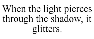 WHEN THE LIGHT PIERCES THROUGH THE SHADOW, IT GLITTERS.