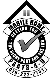 MOBILE HOME PARTS-4-U · GETTING YOU · THE RIGHT PART FOR THE JOB 970-222-2731