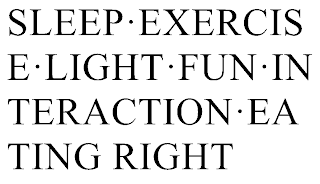 SLEEP·EXERCISE·LIGHT·FUN·INTERACTION·EATING RIGHT