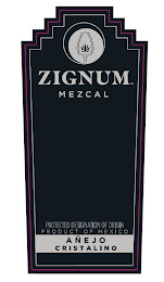 ZIGNUM MEZCAL PROTECTED DESIGNATION OF ORIGIN PRODUCT OF MEXICO ANEJO CRISTALINO