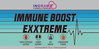 IMMUNE BOOST EXXTREME INGRAM FORMULATIONS HEART & ARTERIAL SUPPORT KIDNEY SUPPORT GUT HEALTH STRAWBERRY FLAVOR 15 SERVINGS (NET WT. 191 G)  | DIETARY SUPPLEMENT