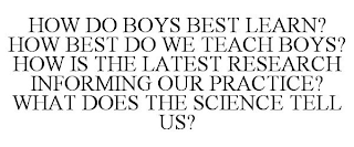 HOW DO BOYS BEST LEARN? HOW BEST DO WE TEACH BOYS? HOW IS THE LATEST RESEARCH INFORMING OUR PRACTICE? WHAT DOES THE SCIENCE TELL US?