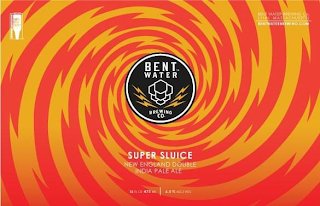 BREWERS ASSOCIATION CERTIFIED INDEPENDENT CRAFT BENT WATER BREWING CO. SUPER SLUICE NEW ENGLAND DOUBLE INDIA PALE ALE 16 FL OZ 473 ML 8% ALC/VOL BENT WATER BREWING CO. LYNN, MASSACHUSETTS BENTWATERBREWING.COM