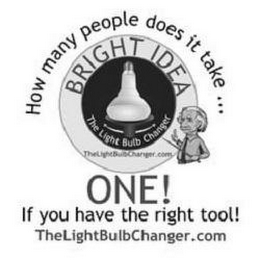 HOW MANY PEOPLE DOES IT TAKE... BRIGHT IDEA THE LIGHT BULB CHANGER THELIGHTBULBCHANGER.COM ONE! IF YOU HAVE THE RIGHT TOOL! THE LIGHTBULBCHANGER.COM