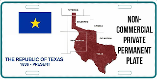 THE REPUBLIC OF TEXAS 1836 - PRESENT WYOMING COLORADO KANSAS OKLAHOMA TEXAS NEW MEXICO NON-COMMERCIAL PRIVATE PERMANENT PLATE