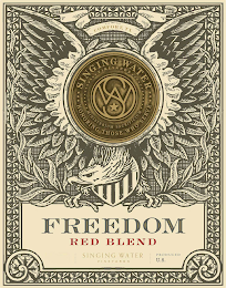 FREEDOM RED BLEND SINGING WATER VINEYARDS PRODUCED U.S. SW SINGING WATER VINEYARDS MINISTERIUM SACRIFICIUM HONORING THOSE WHO SERVE COMFORT, TX