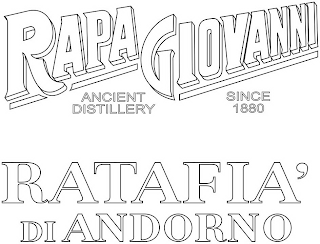 RAPA GIOVANNI ANCIENT DISTILLERY SINCE 1880 RATAFIA' DI ANDORNO