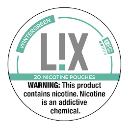 WINTERGREEN 6 MG L!X 20 NICOTINE POUCHES WARNING: THIS PRODUCT CONTAINS NICOTINE. NICOTINE IS AN ADDICTIVE CHEMICAL.