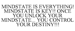 MINDSTATE IS EVERYTHING! MINDSTATE IS KEY!! ONCE YOU UNLOCK YOUR MINDSTATE... YOU CONTROL YOUR DESTINY!!!