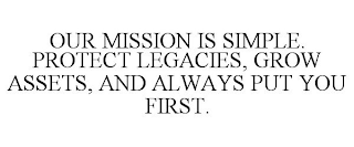 OUR MISSION IS SIMPLE. PROTECT LEGACIES, GROW ASSETS, AND ALWAYS PUT YOU FIRST.