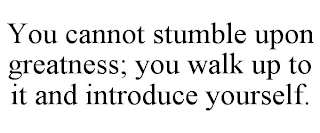 YOU CANNOT STUMBLE UPON GREATNESS; YOU WALK UP TO IT AND INTRODUCE YOURSELF.