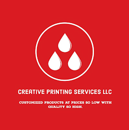 CREATIVE PRINTING SERVICES LLC  CUSTOMIZED PRODUCTS AT PRICES SO LOW WITH QUALITY SO HIGH