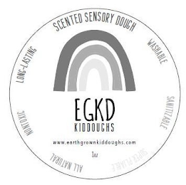 EGKD KIDDOUGHS WWW.EARTHGROWNKIDDOUGHS.COM 8OZ SCENTED SENSORY DOUGH WASHABLE SANITIZABLE SUPER PLIABLE ALL NATURAL NONTOXIC LONG-LASTING