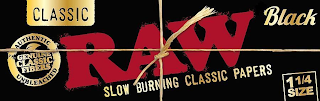 RAW CLASSIC BLACK SLOW BURNING CLASSIC PAPERS AUTHENTIC UNBLEACHED GENUINE CLASSIC FIBERS 1 1/4 SIZE