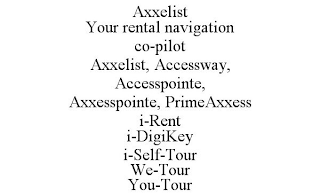 AXXELIST YOUR RENTAL NAVIGATION CO-PILOT AXXELIST, ACCESSWAY, ACCESSPOINTE, AXXESSPOINTE, PRIMEAXXESS I-RENT I-DIGIKEY I-SELF-TOUR WE-TOUR YOU-TOUR