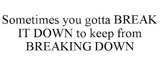 SOMETIMES YOU GOTTA BREAK IT DOWN TO KEEP FROM BREAKING DOWN