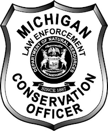 MICHIGAN LAW ENFORCEMENT DEPARTMENT OF NATURAL RESOURCES SINCE 1887 CONSERVATION OFFICER E PLURIBUS UNUM TUEBOR SI QUAERIS PENINSULAM AMOENAM CIRCUMSPICE