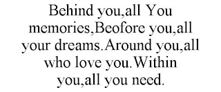 BEHIND YOU,ALL YOU MEMORIES,BEOFORE YOU,ALL YOUR DREAMS.AROUND YOU,ALL WHO LOVE YOU.WITHIN YOU,ALL YOU NEED.