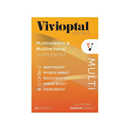 VIVIOPTAL SOFTGELS V MULTI MULTIVITAMIN & MULTIMINERAL SUPPLEMENT HEART HEALTH PHYSICAL ENERGY REDUCE BODY FAT IMMUNE BOOST VISION HEALTH 30 SOFTGELS GLUTEN FREE GERMANFORMULA