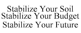 STABILIZE YOUR SOIL STABILIZE YOUR BUDGET STABILIZE YOUR FUTURE