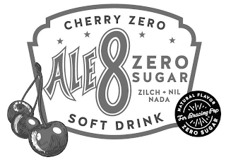 CHERRY ZERO ALE8 ZERO SUGAR ZILCH NIL NADA SOFT DRINK FOR BRACING PEP NATURAL FLAVOR ZERO SUGAR