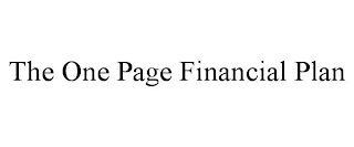 THE ONE PAGE FINANCIAL PLAN