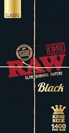 CLASSIC GENUINE CLASSIC FIBERS AUTHENTIC RAWESOME RAW CONE SLOW BURNING PAPERS BLACK KING SIZE 1400 PER BOX