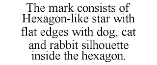 THE MARK CONSISTS OF HEXAGON-LIKE STAR WITH FLAT EDGES WITH DOG, CAT AND RABBIT SILHOUETTE INSIDE THE HEXAGON.