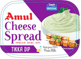 AMUL CHEESE SPREAD SPREAD. BAKE. DIP. TIKKA DIP SIMPLY DELICIOUS MADE FROM 100% PURE MILK *SERVING SUGGESTION