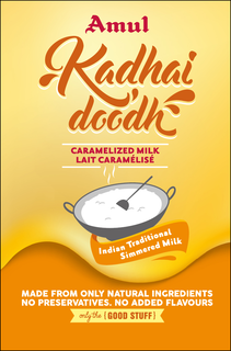 AMUL KADHAI DOODH CARAMELIZED MILK LAIT CARAMÉLISÉ INDIAN TRADITIONAL SIMMERED MILK MADE FROM ONLY NATURAL INGREDIENTS NO PRESERVATIVES. NO ADDED FLAVOURS ONLY THE {GOOD STUFF}