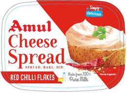 AMUL CHEESE SPREAD SPREAD. BAKE. DIP. RED CHILLI FLAKES MADE FROM 100% PURE MILK SIMPLY DELICIOUS *SERVING SUGGESTION