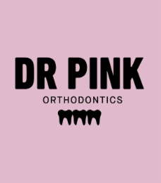 DR PINK ORTHODONTICSTHE TOOTH DESIGNTHE WORDS DR PINK ORTHODONTICS THE FONT WITH THE SLOGAN