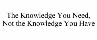 THE KNOWLEDGE YOU NEED, NOT THE KNOWLEDGE YOU HAVE