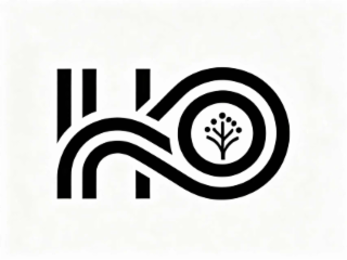 THE MARK CONSISTS OF THE STYLIZED LETTERS “HO”. "HO" SHAPES INTO AN INFINITY-SHAPED DESIGN FORMED BY CONTINUOUS CURVED LINES. THE LETTER “O” CONTAINS A STYLIZED TREE WITH BRANCHING LIMBS AND CIRCULAR NODES.