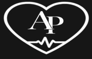 AP FONT IS BOSTON ANGLE A TOUCHING OVER P. HEART OUT SIDE THE AP INSIDE THE HEART A HEART BEAT UNDER AP.