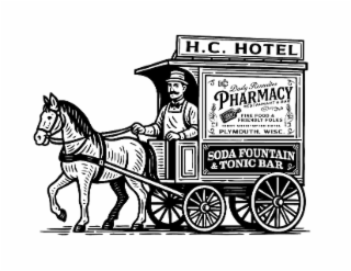 H.C. HOTEL DAILY REMEDIES PHARMACY RESTAURANT & BAR FINE FOOD & FRIENDLY FOLKS HENRY CHRISTOPHER HOTEL PLYMOUTH, WISC. SODA FOUNTAIN & TONIC BAR