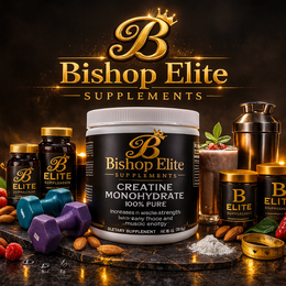 THE MARK CONSISTS OF STYLIZED CAPITAL LETTER "B" IN GOLD WITH A CROWN ON TOP, CENTERED ABOVE THE WORDS "BISHOP ELITE " IN GOLD CAPITAL LETTERS. BELOW THIS, THE WORD "SUPPLEMENTS " APPEARS IN SMALLER GOLD CAPITAL LETTERS, SEPARATED BY THIN HORIZONTALS GOLD LINE. THE ENTERED DESIGN IS SET AGAINST A BLACK BACKGROUND, THE GOLD ELEMENTS HAVE A GRADIENT EFFECT THAT GIVES A RAISED, METALLIC APPEARANCE.