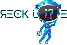 RECK LIFE SPELLED IN FUTURISTIC FONT USING ;? TO REPLACE THE I AND F IN LIFE . RECK L;?E